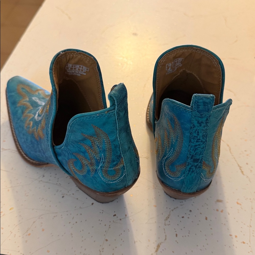 Myra Bag Teal Embroidered Ankle Booties - Picture 2 of 5